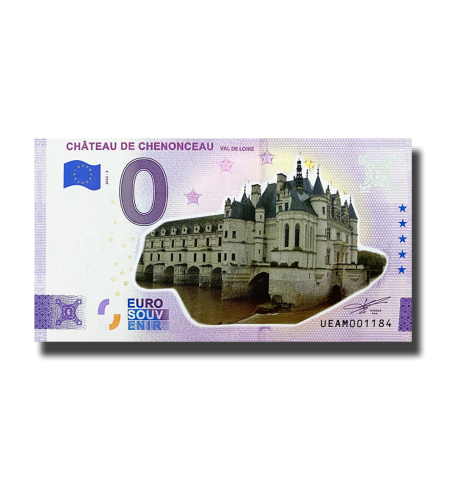 0 Euro Souvenir Banknote Chateau De Chenonceau Colour France UEAM 2022-3 0 Euro Souvenir Banknote Chateau De Chenonceau Colour France UEAM 2022-3