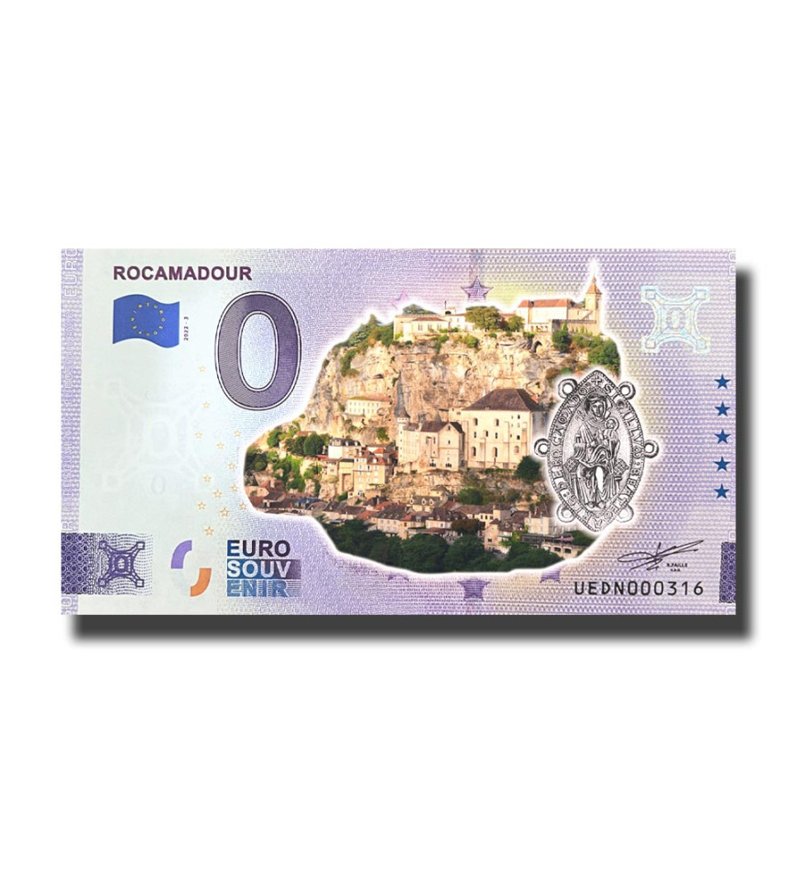 0 Euro Souvenir Banknote Rocamadour Colour France UEDN 2022-3 0 Euro Souvenir Banknote Rocamadour Colour France UEDN 2022-3