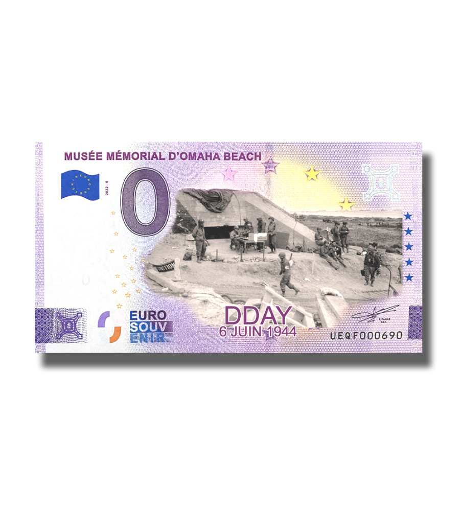 0 Euro Souvenir Banknote Musee Memorial D'Omaha Beach Colour France UEQF 2022-4