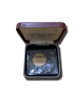 1975 MALTA FIRST ANNIVERSARY OF THE REPUBLIC 25C COIN PROOF WITH BOX