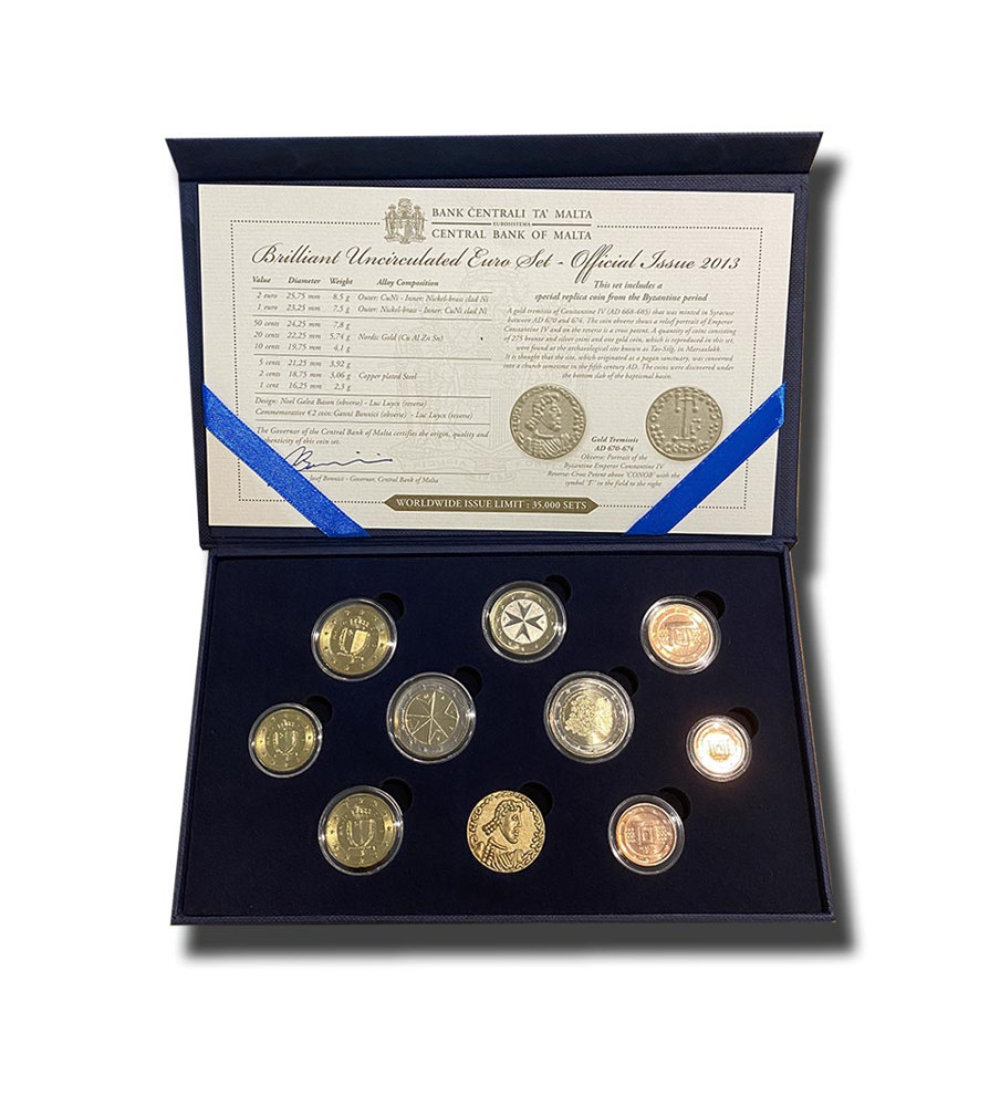 2013 Malta Coin Set of 10 Coins Incl 2 Euro Commemorative BU
