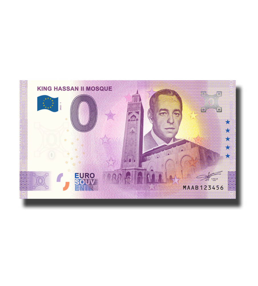 0 Euro Souvenir Banknote King Hassan II Mosque Morocco MAAB 2022-1