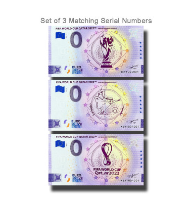 0 Euro Souvenir Banknote FIFA World Cup Qatar 2022 - Set of 3 Matching Numbers Germany XEVY 2022 Set of 3