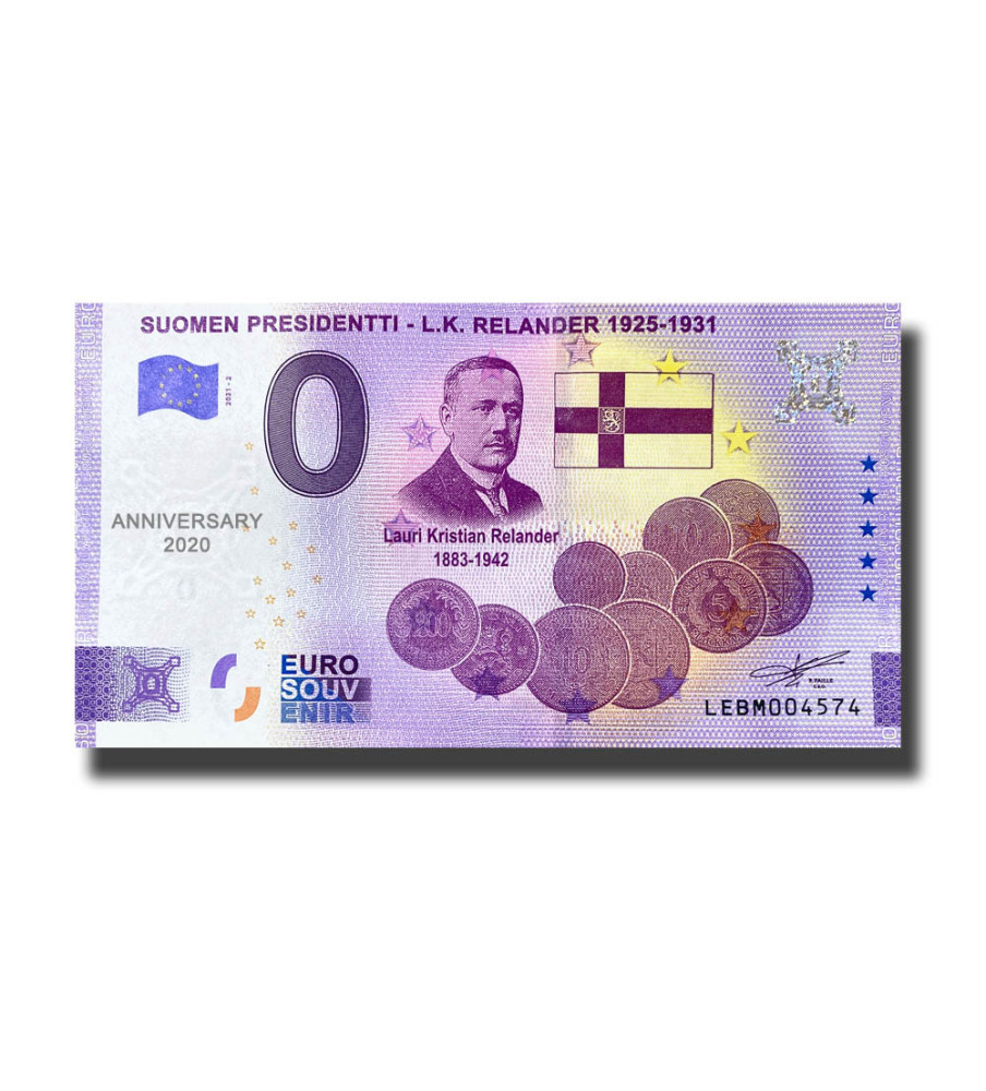Anniversary 0 Euro Souvenir Banknote Suomen Presidentti - L.K. Relander 1925-1931 Finland LEBM 2021-2