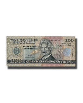 US $100 Souvenir Banknote  Mark Twain 1835 - 1910  State of Missouri US MO 1821 Uncirculated