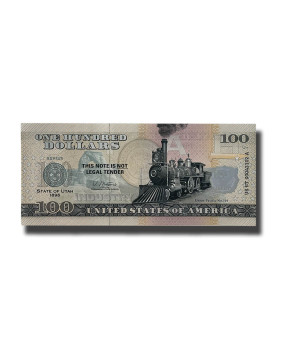 US $100 Souvenir Banknote  Union Pacific No.119 Industry State of Utah US UT 1896 Uncirculated