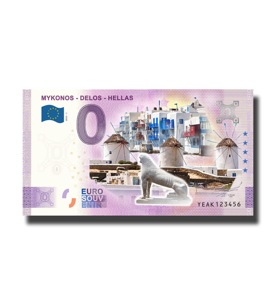 0 Euro Souvenir Banknote Mykonos - Delos - Hellas Colour Greece YEAK 2022-1 0 Euro Souvenir Banknote Mykonos - Delos - Hellas Colour Greece YEAK 2022-1