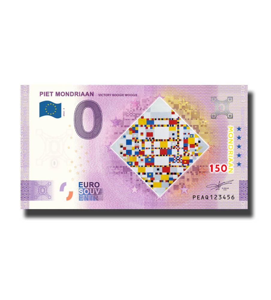 0 Euro Souvenir Banknote Piet Mondriaan Colour Netherlands PEAQ 2022-3