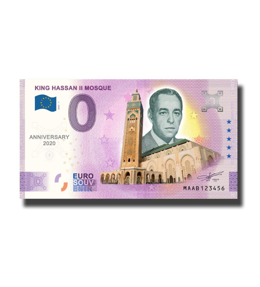 Anniversary 0 Euro Souvenir Banknote King Hassan II Mosque Colour Morocco MAAB 2022-1