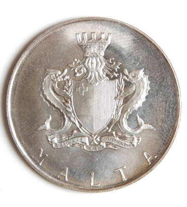 1972 Malta Lm1 Silver Coin Uncirculated