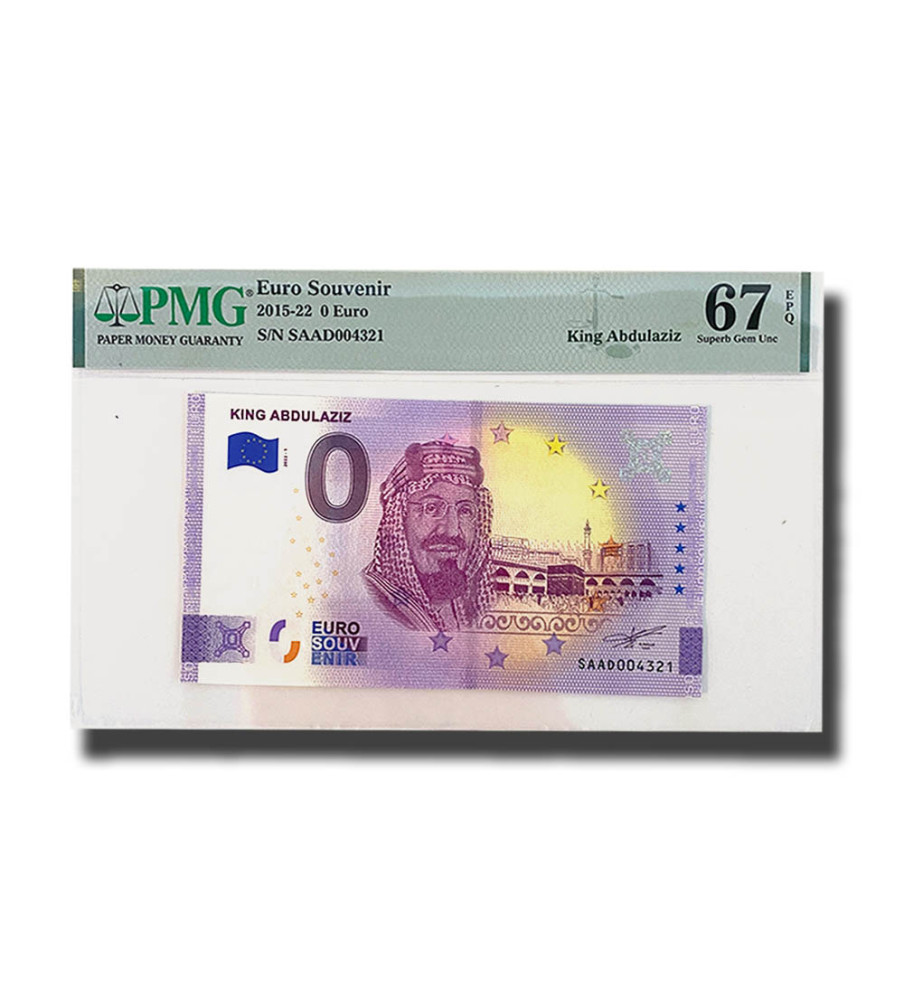 PMG 67 Superb Gem Unc - 0 Euro Souvenir Banknote King Abdulaziz SAAD004321