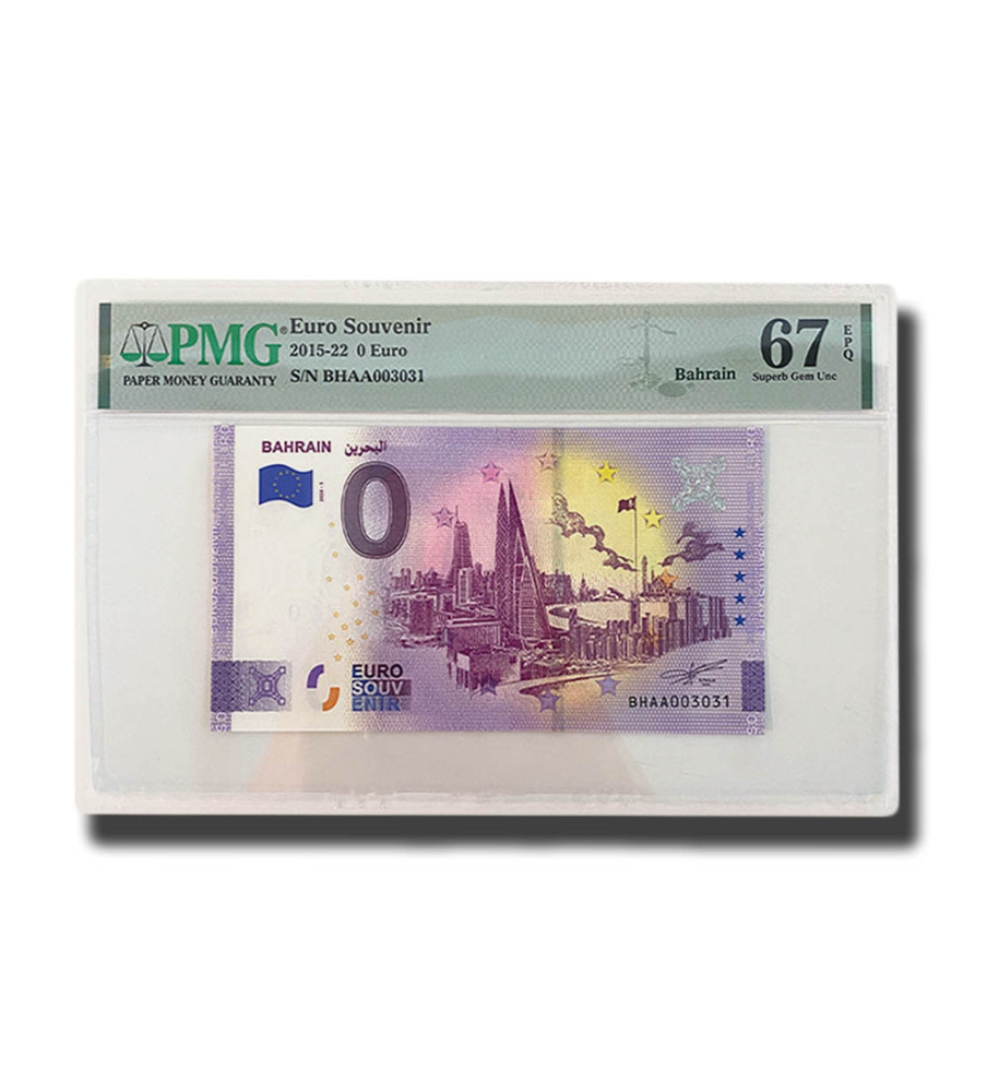 PMG 67 Superb Gem Unc - 0 Euro Souvenir Banknote Bahrain BHAA003031