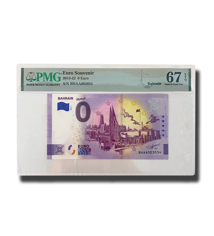 PMG 67 Superb Gem Unc - 0 Euro Souvenir Banknote Bahrain BHAA003034