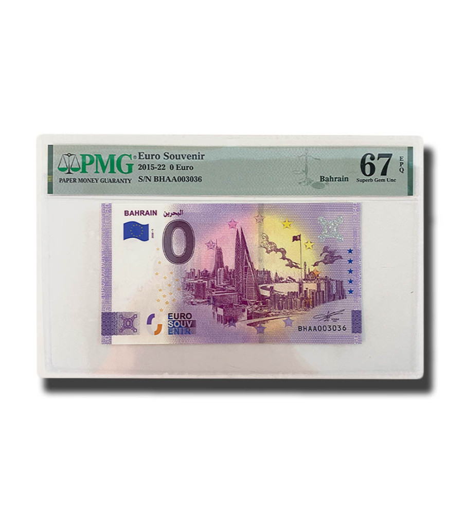 PMG 67 Superb Gem Unc - 0 Euro Souvenir Banknote Bahrain BHAA003036