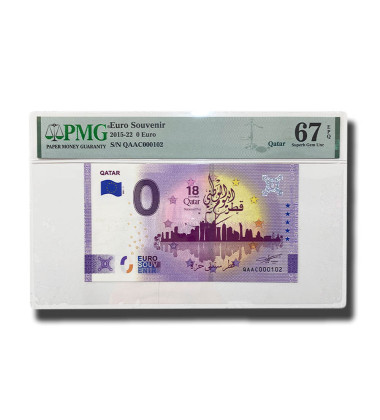 PMG 67 Superb Gem Unc - 0 Euro Souvenir Banknote Qatar QAAC000102