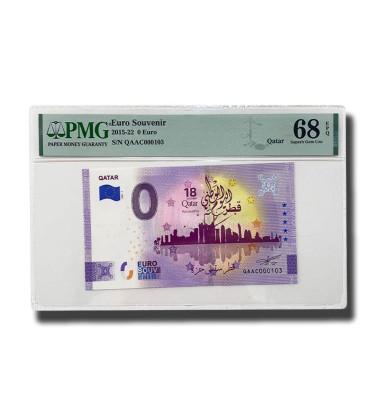 PMG 68 Superb Gem Unc - 0 Euro Souvenir Banknote Qatar QAAC000103