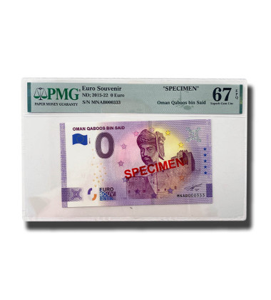 PMG 68 Superb Gem Unc - 0 Euro Souvenir Banknote Oman Qaboos Bin Said SPECIMEN MNAB000333