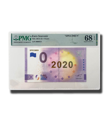 PMG 68 Superb Gem Unc - 0 Euro Souvenir Banknote SPECIMEN 2020 Gold Foil 000031