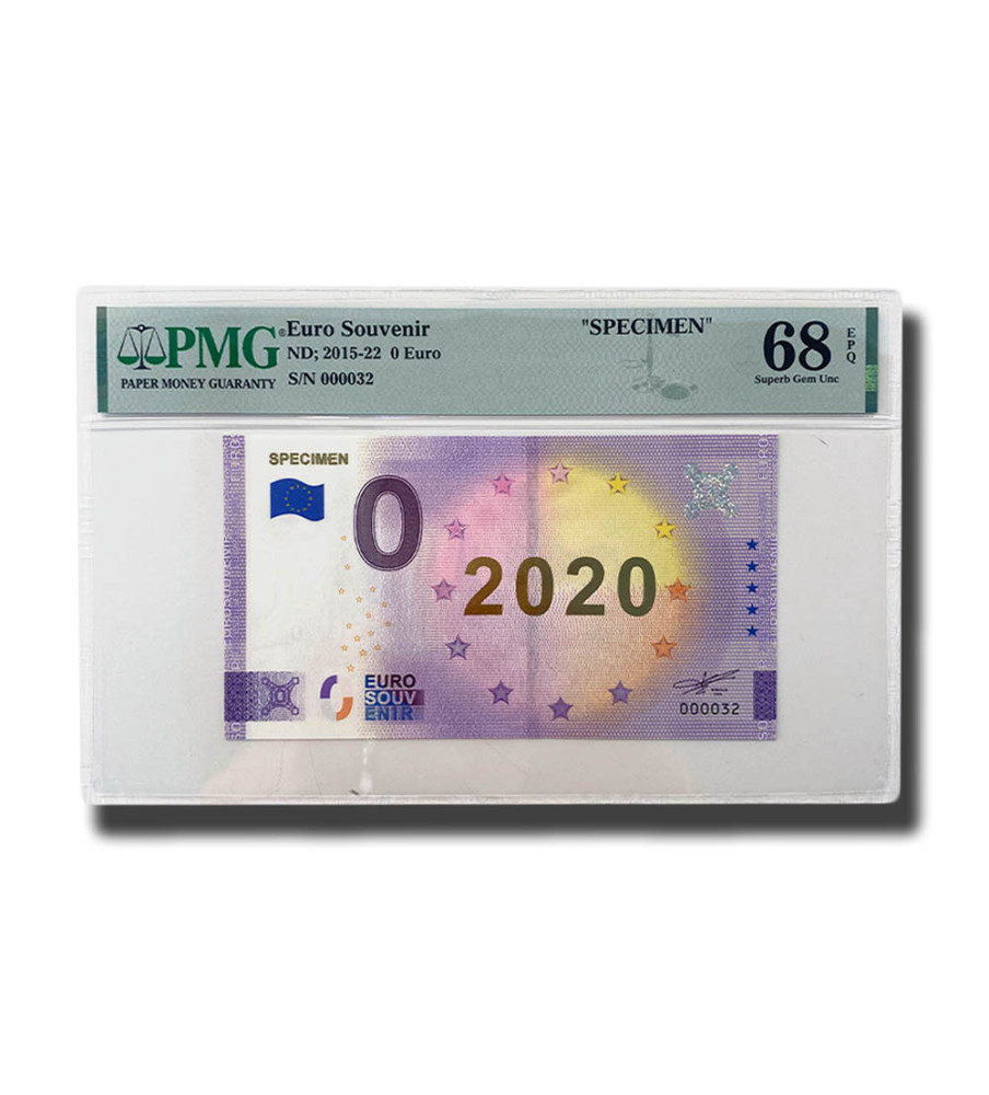 PMG 68 Superb Gem Unc - 0 Euro Souvenir Banknote SPECIMEN 2020 Gold Foil 000032
