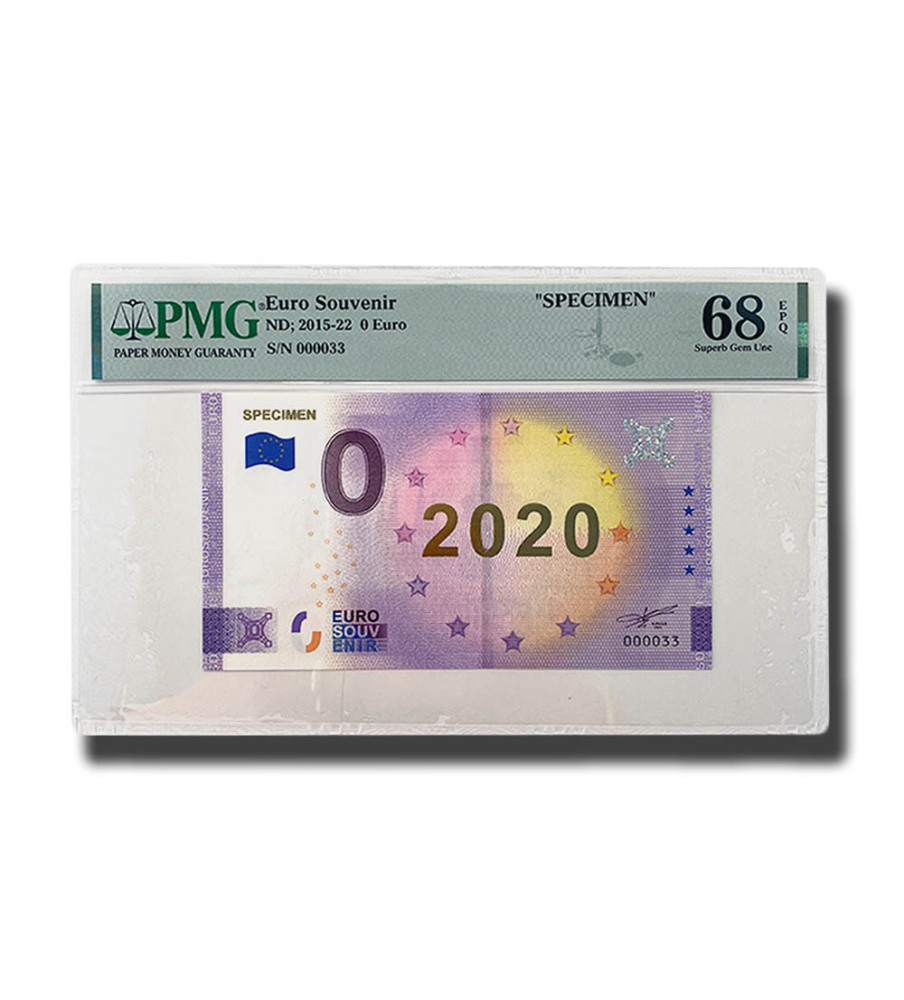 PMG 68 Superb Gem Unc - 0 Euro Souvenir Banknote SPECIMEN 2020 Gold Foil 000033