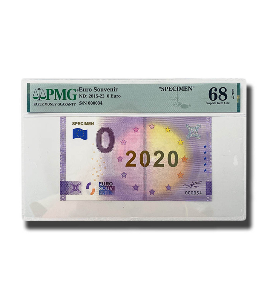 PMG 68 Superb Gem Unc - 0 Euro Souvenir Banknote SPECIMEN 2020 Gold Foil 000034