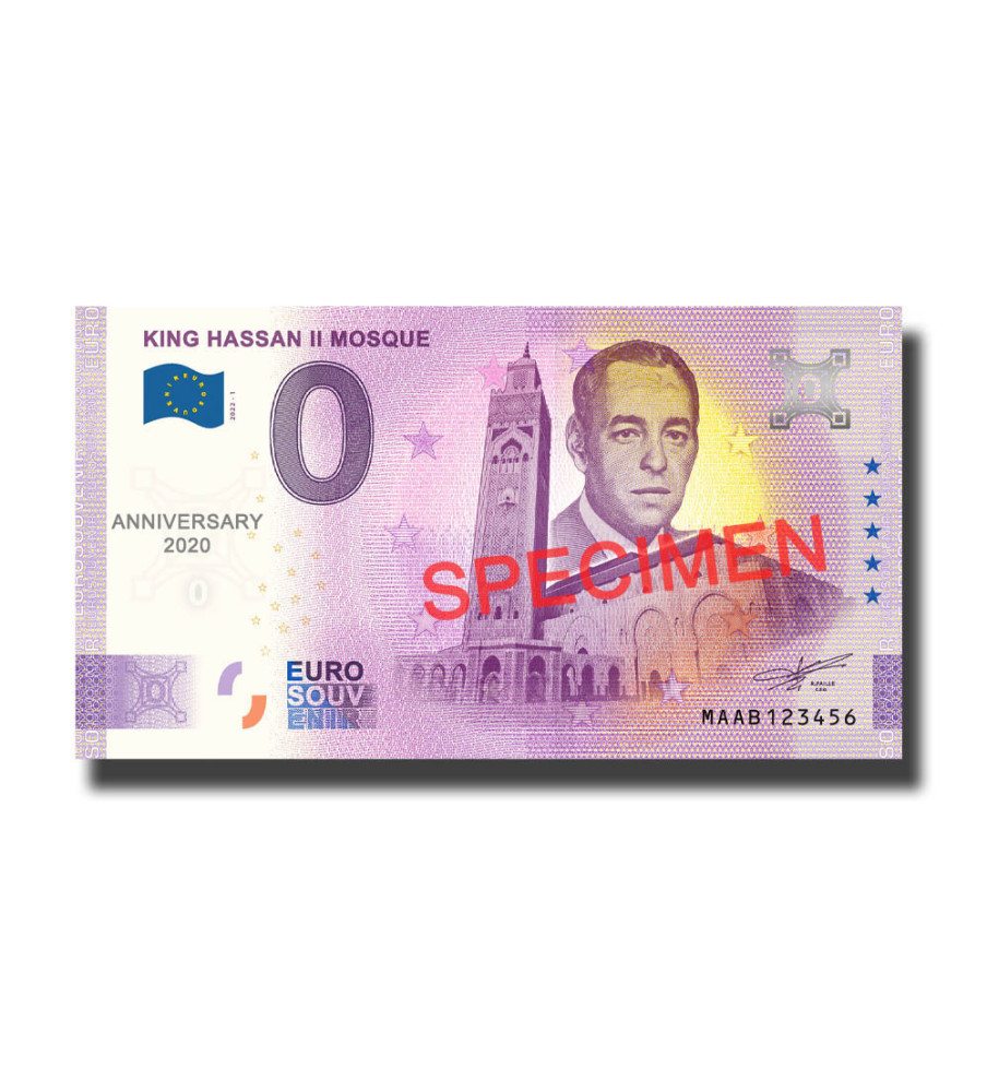 Anniversary 0 Euro Souvenir Banknote King Hassan II Mosque SPECIMEN Morocco MAAB 2022-1