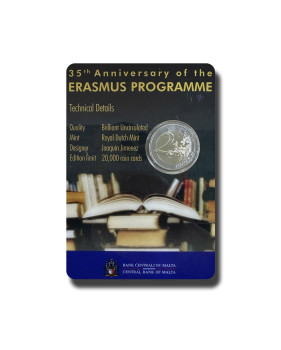 2022 Malta 35th Anniversary of the Erasmus Programme 2 Euro Commemorative Coin Card