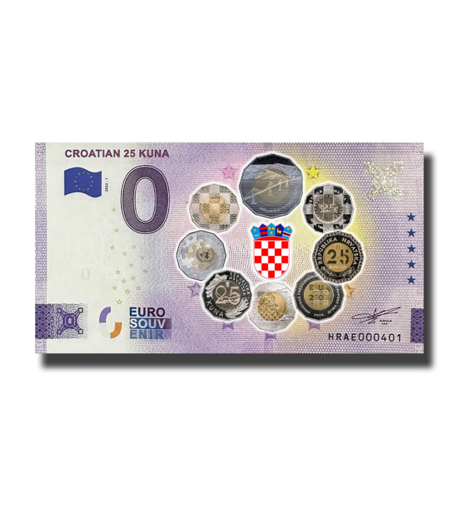 0 Euro Souvenir Banknote Coratian 25 Kuna Colour Croatia HRAE 2022-1