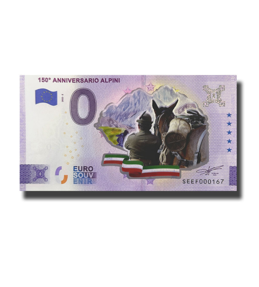 0 Euro Souvenir Banknote 150 Anniversario Alpini Colour Italy SEEF 2022-2