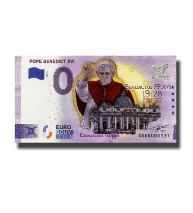 0 Euro Souvenir Banknote Pope Benedict XVI Colour Italy SEEK 2022-2