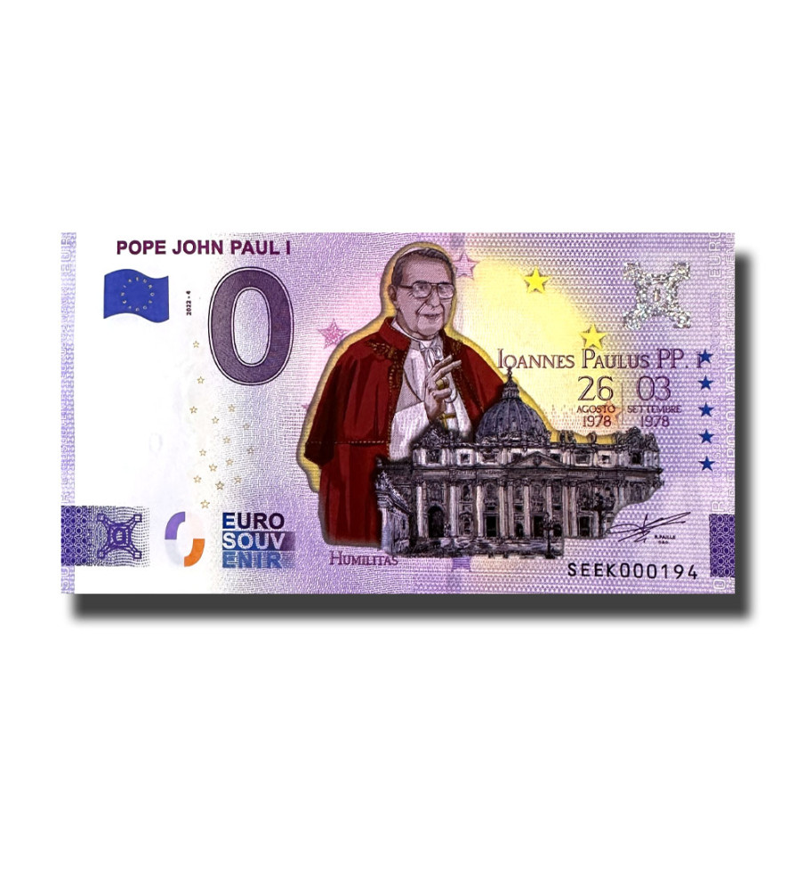 0 Euro Souvenir Banknote Pope John Paul I Colour Italy SEEK 2022-4