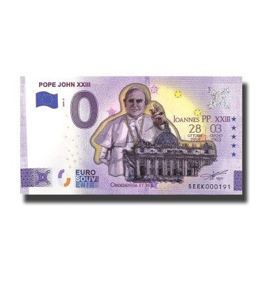 0 Euro Souvenir Banknote Pope John XXIII Colour Italy SEEK 2022-6