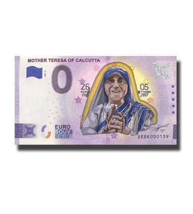 0 Euro Souvenir Banknote Mother Teresa of Calcutta Colour Italy SEEK 2022-9
