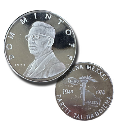 1974 Dom Mintoff 25 Sena Mexxej Partit Tal-Haddiema Silver Medal