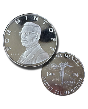 1974 Dom Mintoff 25 Sena Mexxej Partit Tal-Haddiema Silver Medal