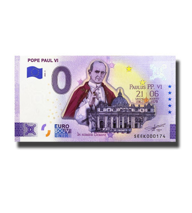 0 Euro Souvenir Banknote Pope Paul VI Colour Italy SEEK 2022-5