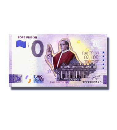 0 Euro Souvenir Banknote Pope Pius XII Colour Italy SEEK 2022-7