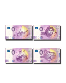 0 Euro Souvenir Banknote Thematic Greatness of Argentina - World Cup Qatar, Papa Franciscus, Diego 2 AGAA, AGAB, XEQA-AR - Set o