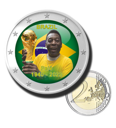 2 Euro Coloured Coin Pele Brazil 2022