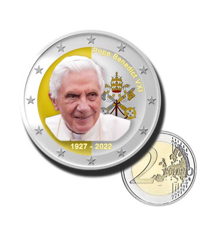 2 Euro Coloured Coin Pope Benedict XVI Vatican 2022
