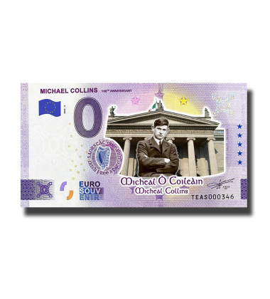 0 Euro Souvenir Banknote Michael Collins 100th Anniversary Colour Ireland TEAS 2022-2