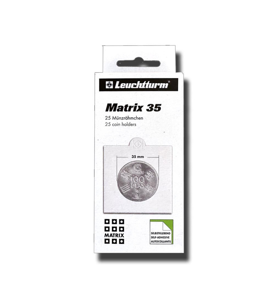 Leuchtturm MATRIX Coin Holders Self Adhesive White 35mm Pack of 25