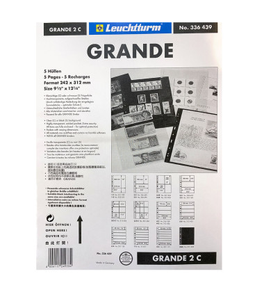 Leuchtturm Grande 2c plastic sheets with 2 horizontal stripes, crystal clear, pack of 5