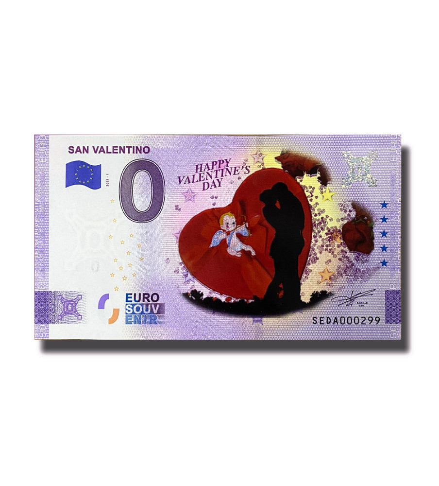 0 Euro Souvenir Banknote San Valentino Italy SEDA 2021-1 0 Euro Souvenir Banknote San Valentino Italy SEDA 2021-1