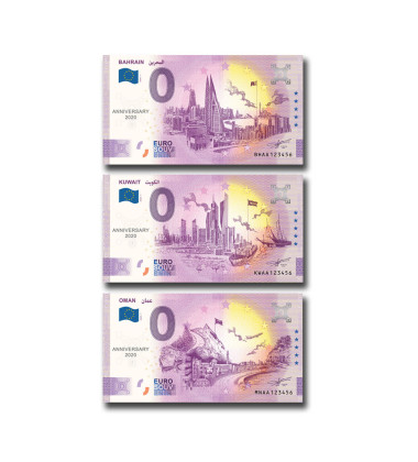 Anniversary 0 Euro Souvenir Banknote Thematic Persian Gulf Bahrain Kuwait Oman BHAA, KWAA, MNAA 2020-1 Set of 3