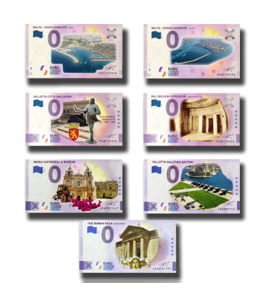 0 Euro Souvenir Banknote Thematic Malta Sights Colour Malta - Set of 7