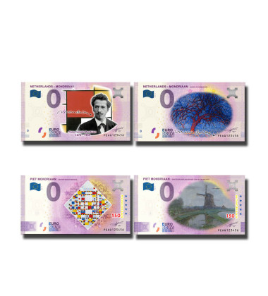 0 Euro Souvenir Banknote Mondriaan Colour Netherlands PEAQ - Set of 4