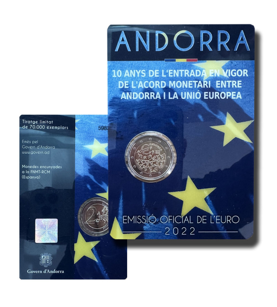 2022 Andorra 10 Years Of EU Monetary Agreement 2 Euro Coin Card