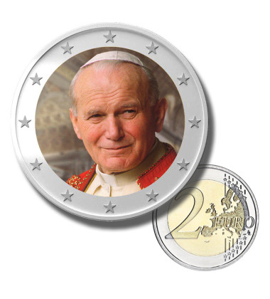 2 Euro Coloured Coin Pope John Paul II