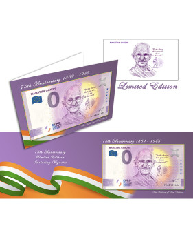 0 Euro Souvenir Banknote Mahatma Gandhi India Malta FEAB 2023-2 In Beautiful Folder